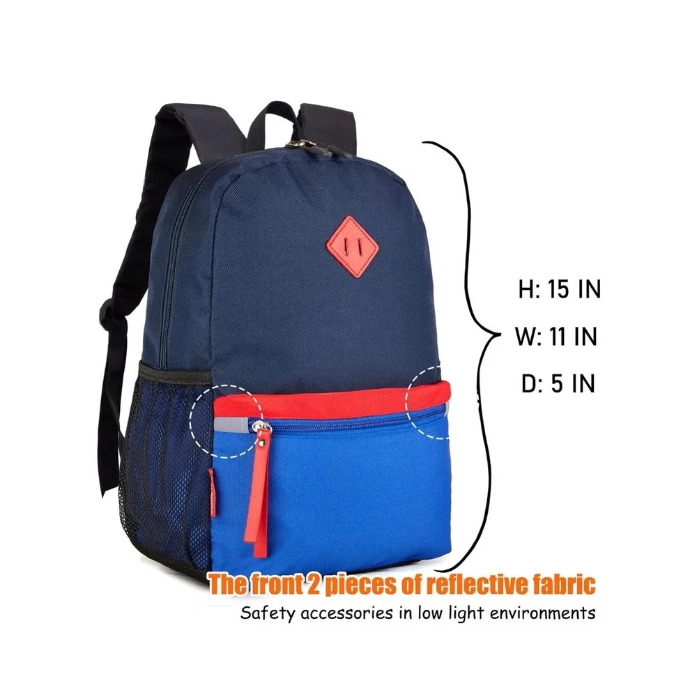 Kids Navy Blue Red Royal Blue Backpack School Bag Water Resistant Reflective‎